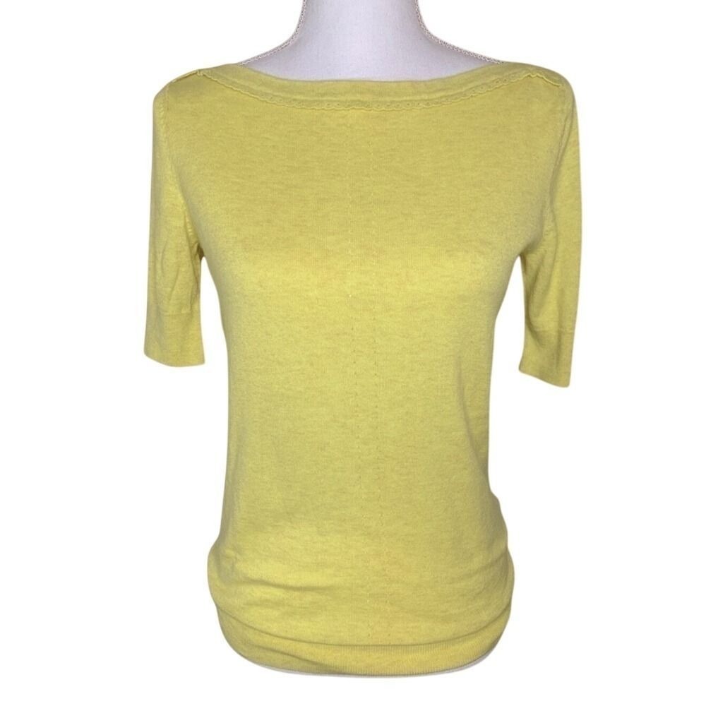 Banana Republic Women's Short Sleeve Sweater Cotton Blend Small Yellow
